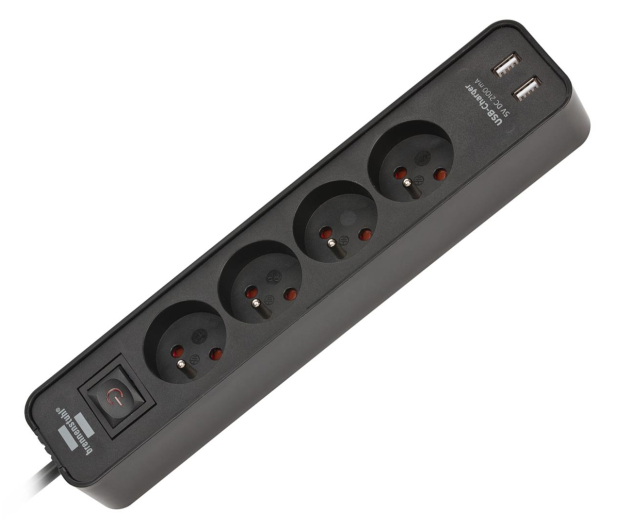 Brennenstuhl Ecolor - 4 gniazda, 2x USB, 1.5m, czarna - 603873 - zdjęcie